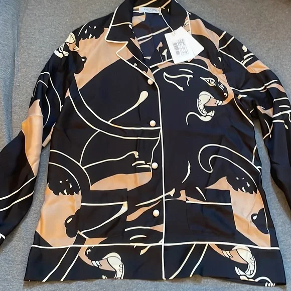 Womens Valentino notch collar silk blouse , size large (New) - Picture 2 of 4